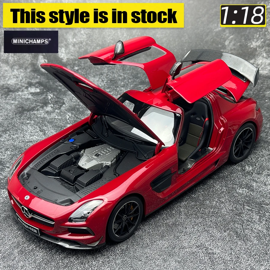 Minichamps 1:18 FOR Benz AMG SLS Gull Wing Gate Sports car metal Car model Holiday gift Static ornament