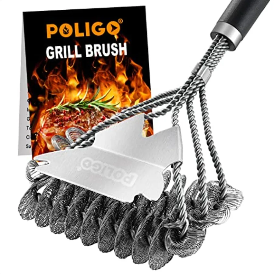 

POLIGO BBQ Grill Cleaning Brush Bristle Free Scraper Triple Helix Design Barbecue Cleaner NonBristle Grill Brush and Scraper Sa