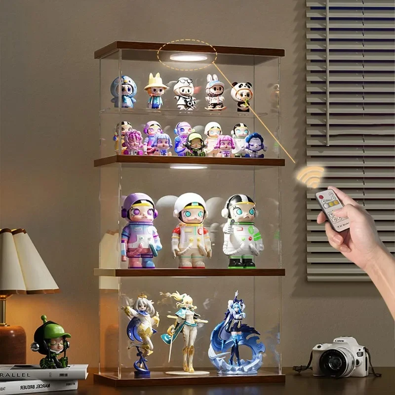 Acrylic Display Case W/h Light for Collectibles Figures,Clear Storage Box W/h Removable Dustproof Showcase