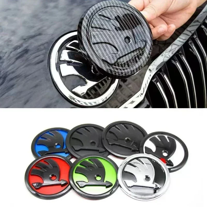 

Car Sticker 2025 New 80MM 90MM Emblem Car Front Hood Badge Rear Trunk Sticker For Skoda Octavia Rapid Kodiaq Karoq Fabia Kamiq S