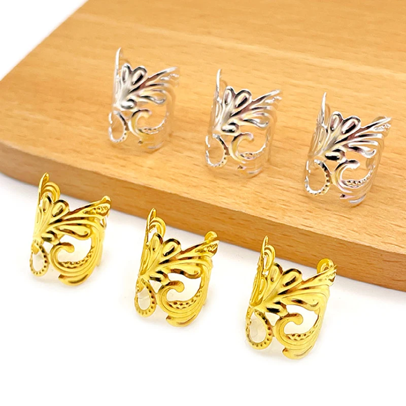 10Pcs/lot Gold Silver Metal Hollow Leaves Tubes Charms Cuffs Dreadlocks Alloy Beads For Women Girls Kids Hair Ring Styling Tools