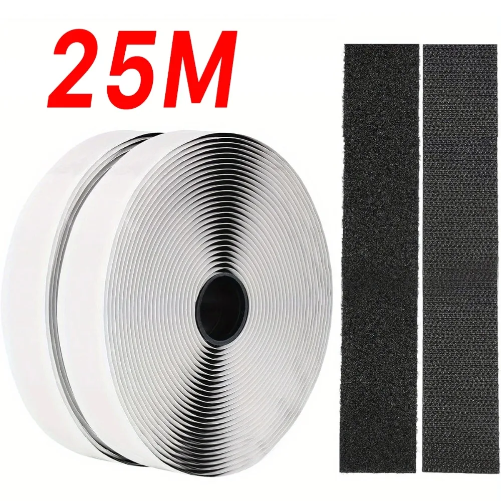 25M Selbstklebendes Klettband für Heimwerker, Magisches Klebeband, Doppelseitiges Klebeband mit Starker Haftung für Auto und Haushalt