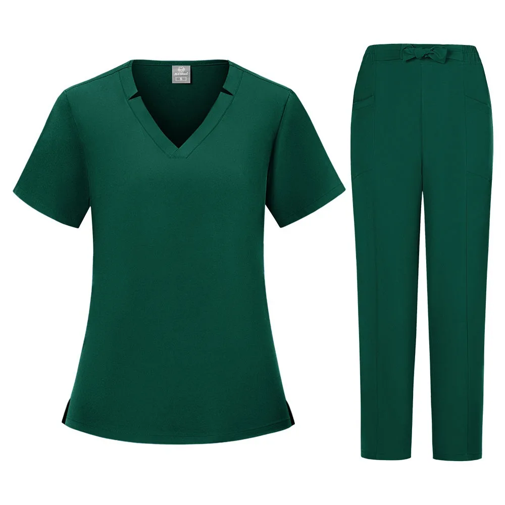 Women's Scrub Set V-Neck Top Elastic Waist Pants Comfortable 4-Way Stretch Medical Uniform Nurses Doctors Healthcare Workers