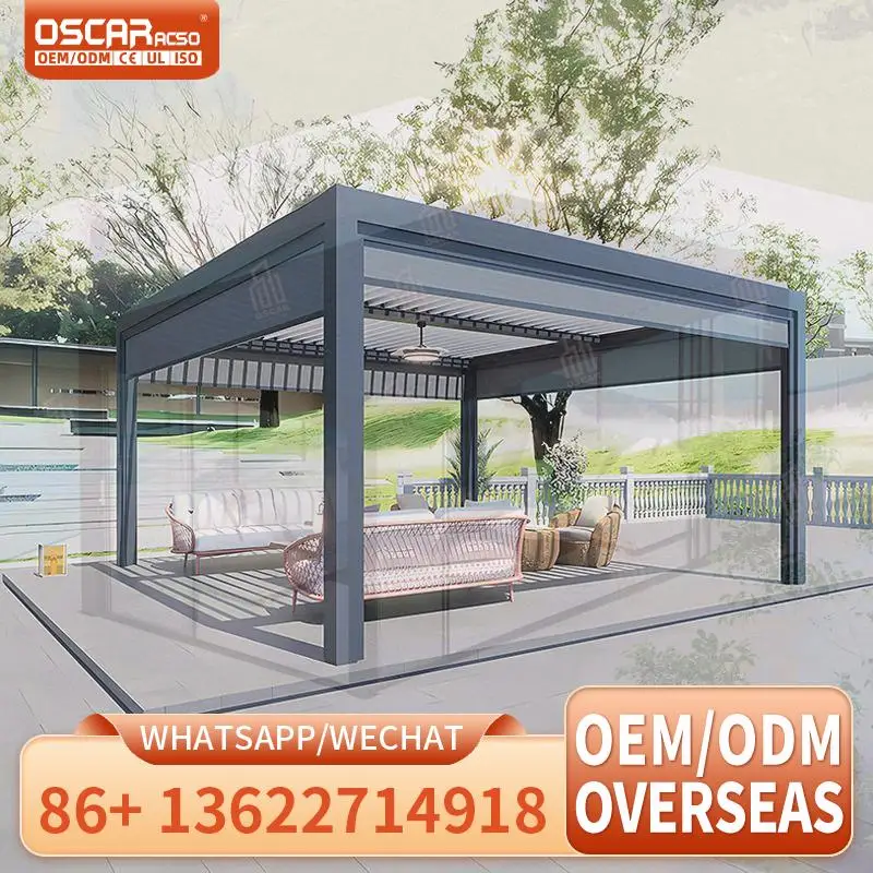 Waterproof Motorized Opening Aluminium Outdoor Louvered Pergola Kits Bioclimatic Powder Coated for Garden Patio Backyard pergola