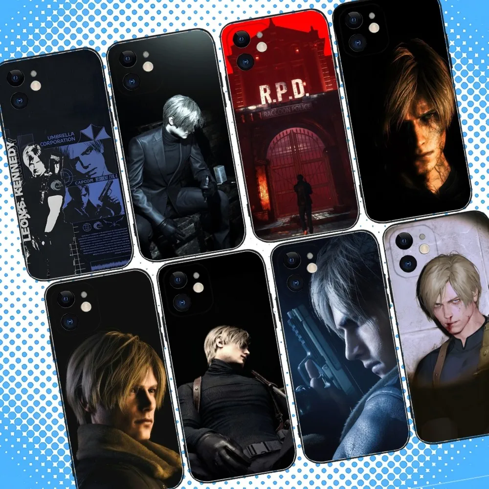 Capa de telefone Leon Resident Evil 4 Remake para iPhone 16,15,14,13,12,11,Pro,Max,Plus,X,XS,XR,SE,8,7,Mini, capa preta de silicone macio