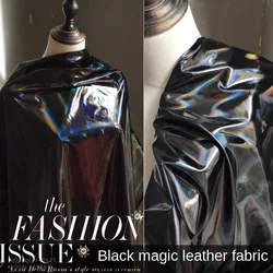 Black Laser Illusion Glossy Leather Fabric Space Technology Clothing Design Material for Diy Apparel Decoration Cloth