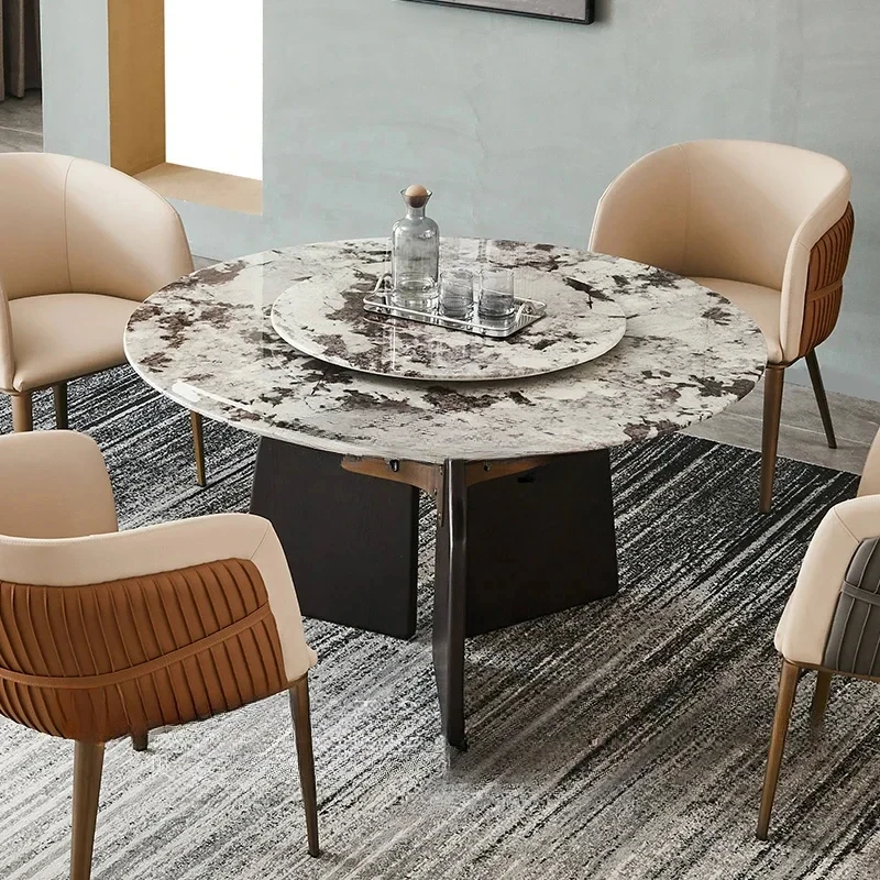 

Современный минималистичный круглый мраморный обеденный стол с круглым столом и поворотным столом
