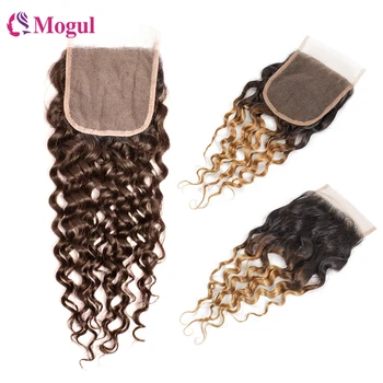 MOGUL HAIR-Perruque Lace Closure Water Wave naturelle, cheveux Remy, brun foncé 1B 27, blond miel ombré, document 10-20 pouces, 4x4