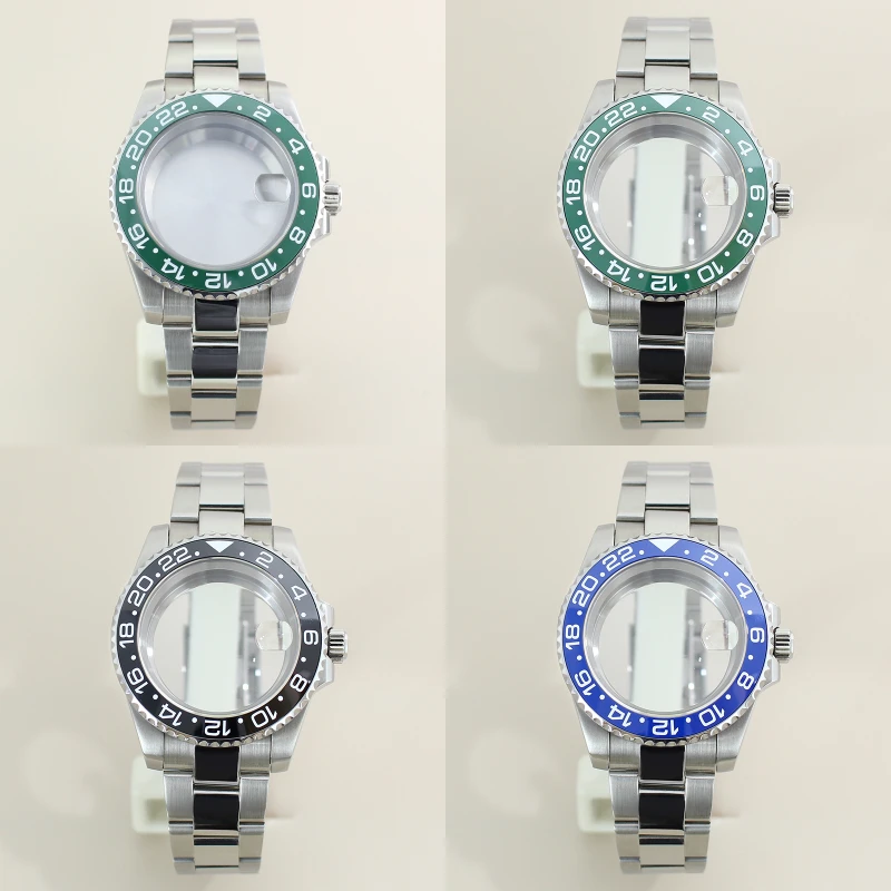 Silvery 40mm NH35 GMT Watch Cases Sapphire For NH34 NH35 NH36 NH38 Miyota 8215 ETA 2824 Movements Slide Buckle Polished Bracelet
