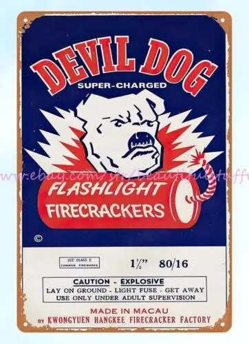 collector reproductions Devil Dog firework Firecrackers metal tin sign