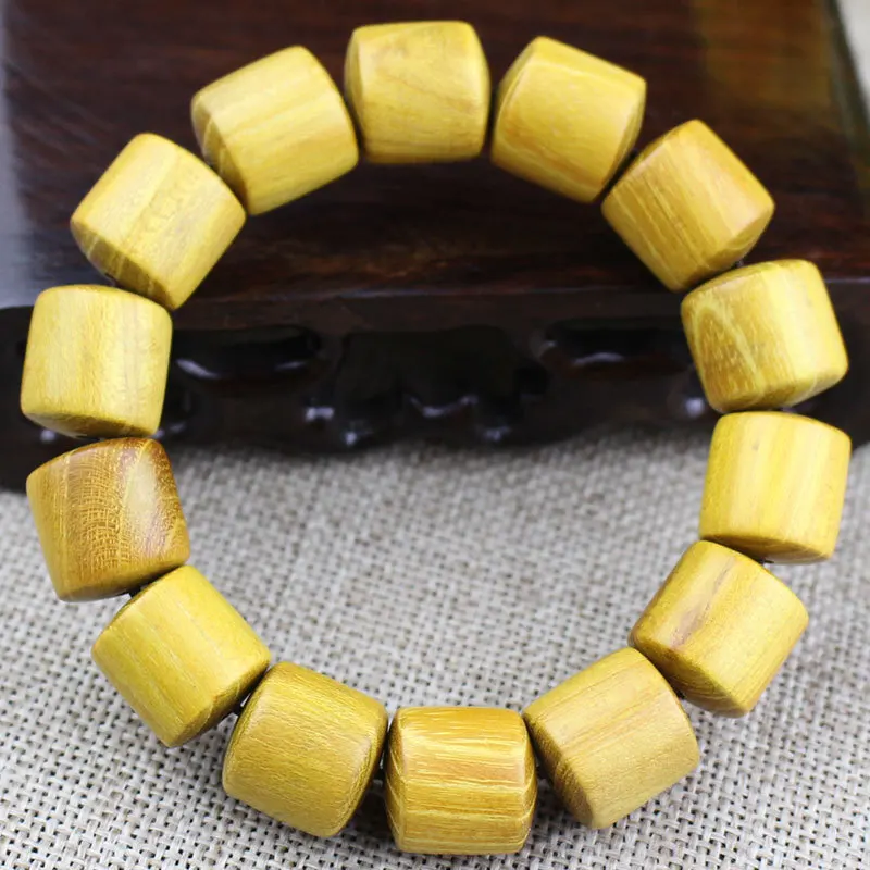 

Wholesale Yellow Wood Bracelet Personalized Barrel Beads Zhe Wood Cultural Play Buddha Beads Sandalwood Bracelet for Men and Wom