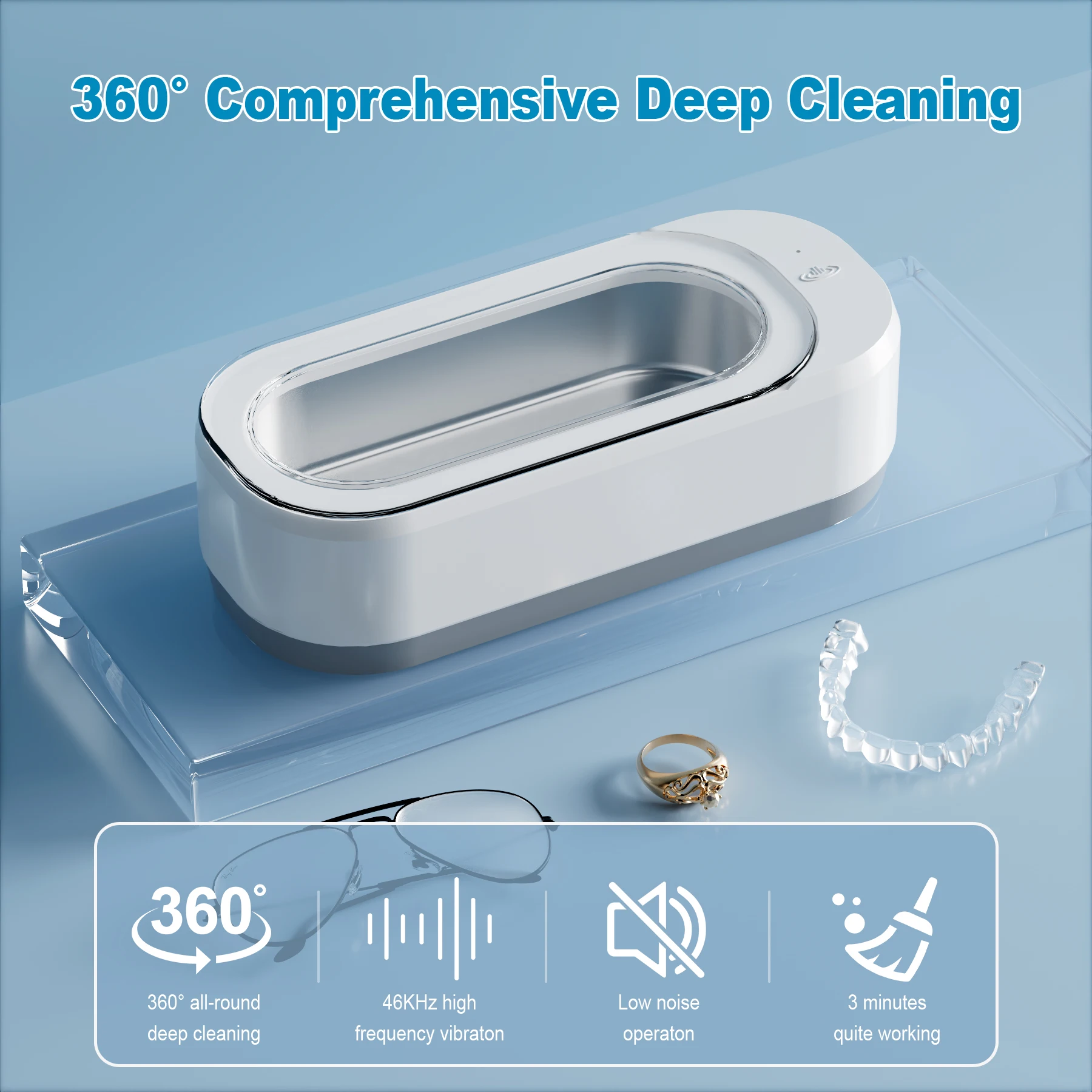 350ml Portable Ultrasonic Jewelry Cleaner 46KHz Electric Cleaner Machine for  Glasses, Jewellery, Watches, Mouthguar