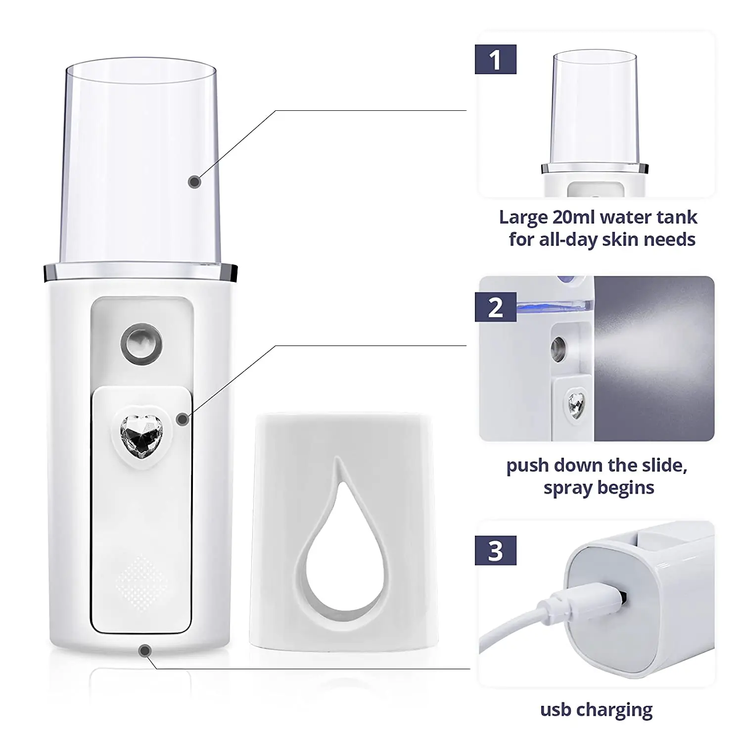 Draagbare Nano Facial Mister Mini Facial Steamer Atomization Wimper Extensions Met Spiegel Wit