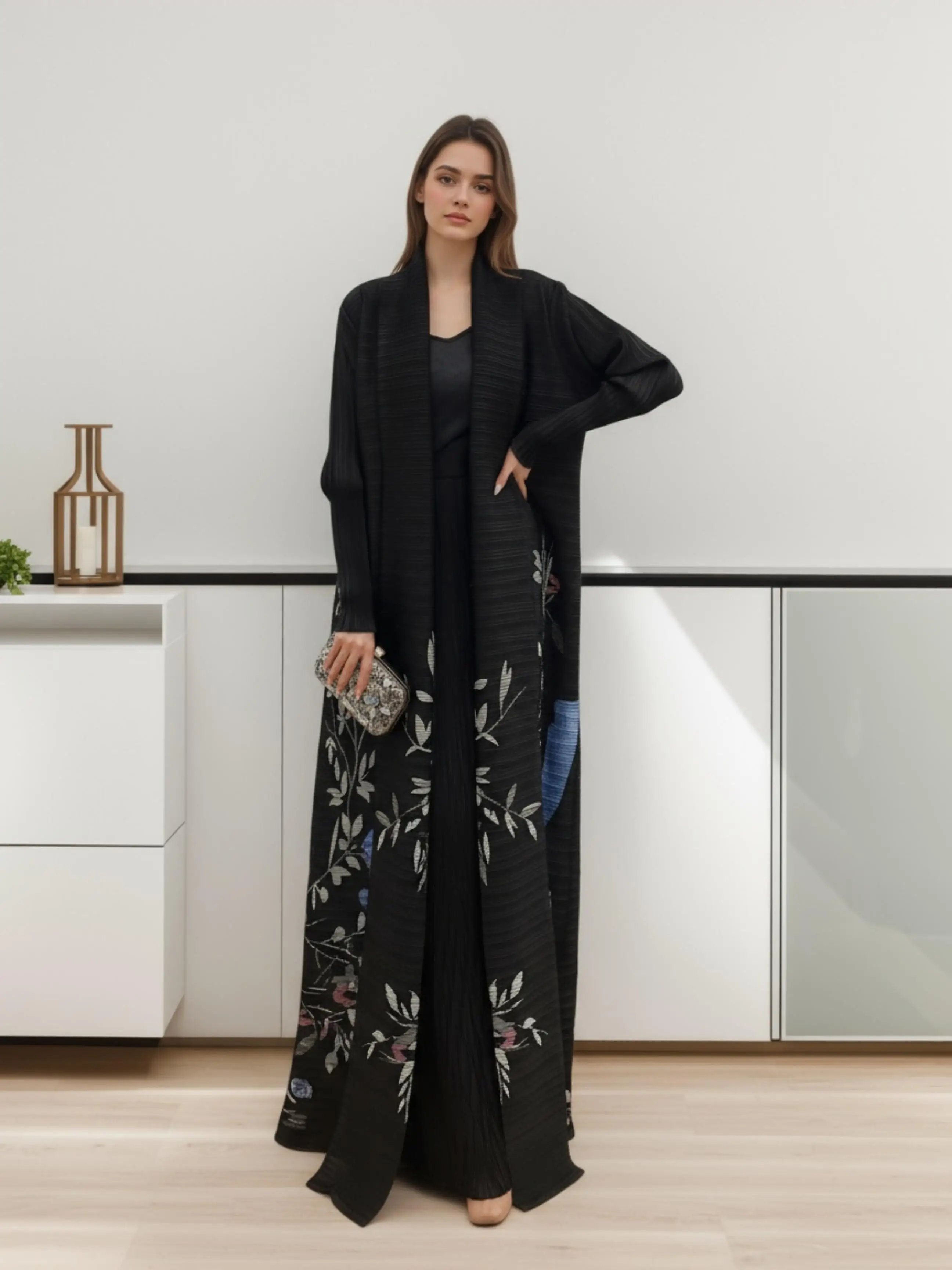 

Длинное платье-абайя с цветочным принтом в ближневосточном стиле, мусульманский праздничный наряд, длинный наряд для ношения во время Рамадана.