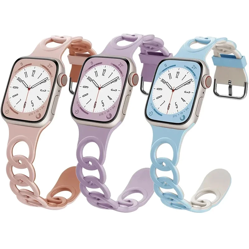 Soft Silicone strap For Apple Watch bands 44mm 40mm 49mm 45/41mm waterproof bracelet iWatch series 9 8 7 6 SE ultra 2 band