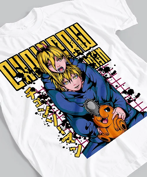 T-shirt for Anime Chainsaw Man Trio Power Denji y Pochita