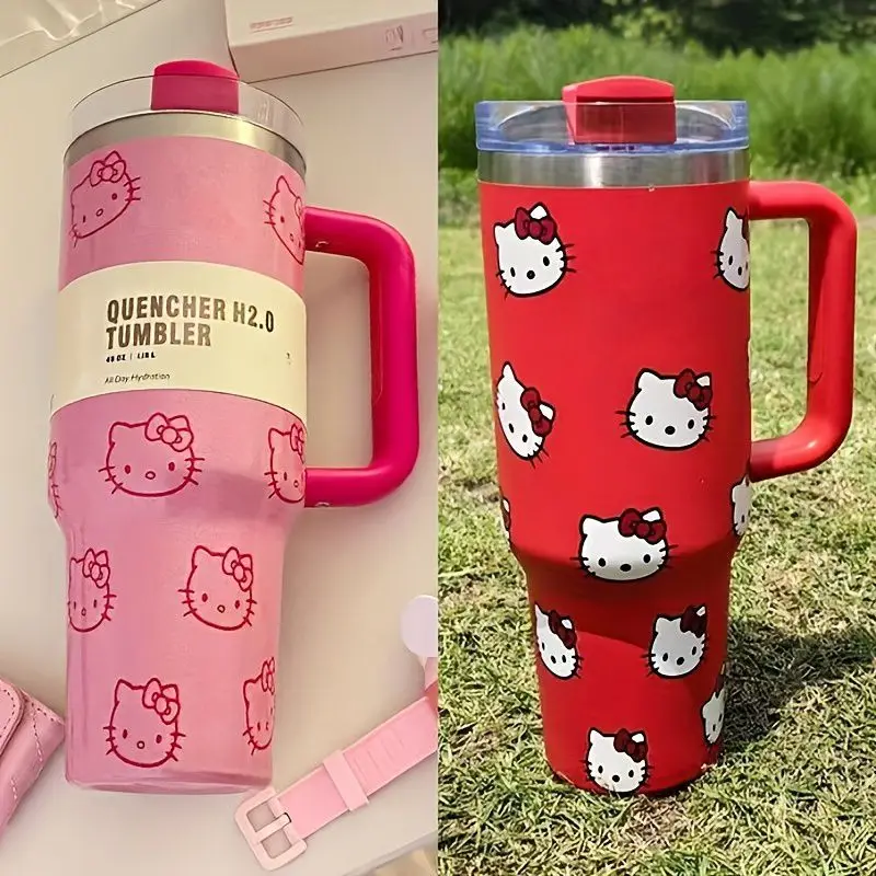 Botella de agua aislada Sanrio de gran capacidad, vaso de acero inoxidable de 40OZ, aislamiento perfecto para el verano, 1 ud.