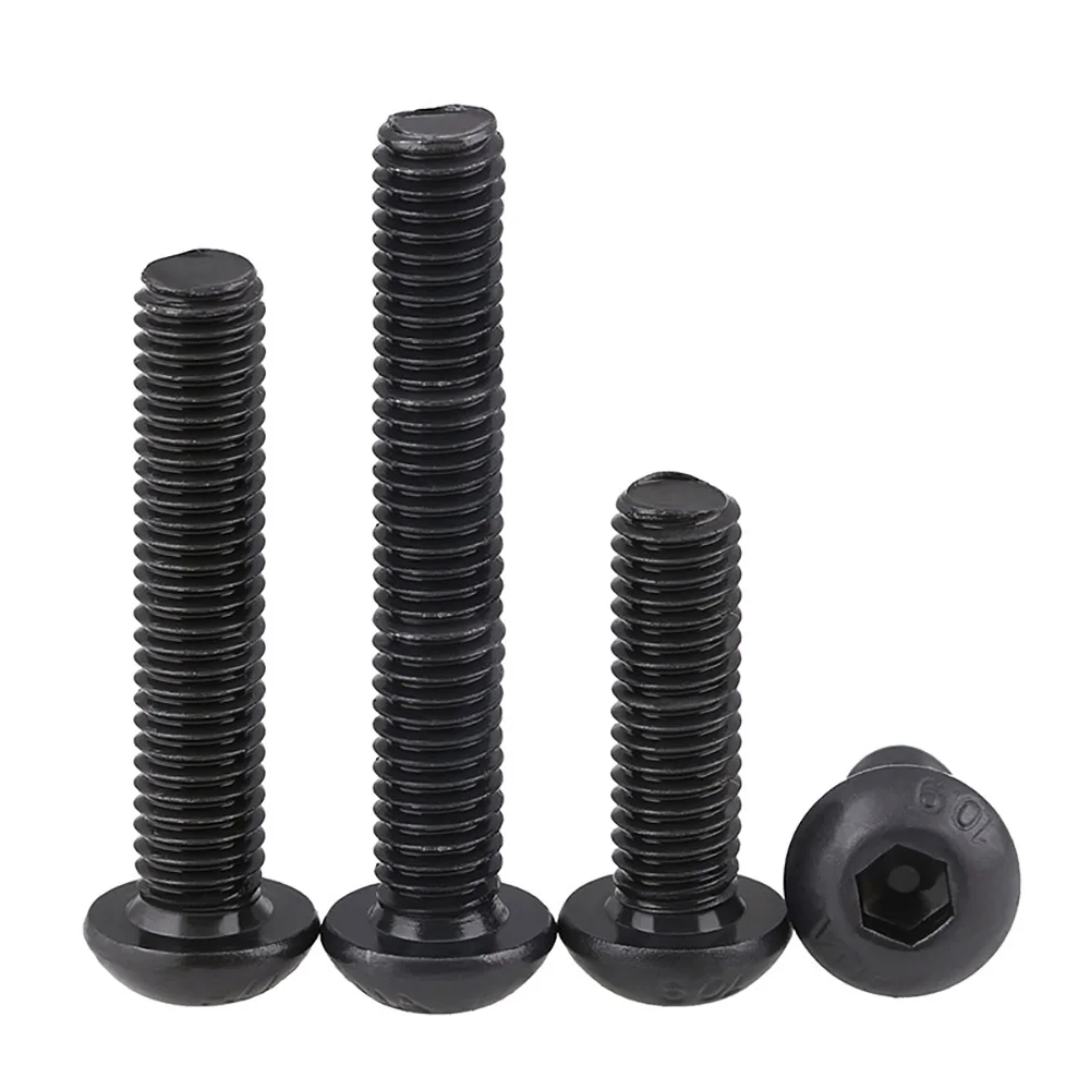 Black Grade 10.9 Carbon Steel Hexagon Socket Round Head Screw Bolt M1.6 M2 M2.5 Button Pan Head Hex Socket Screws