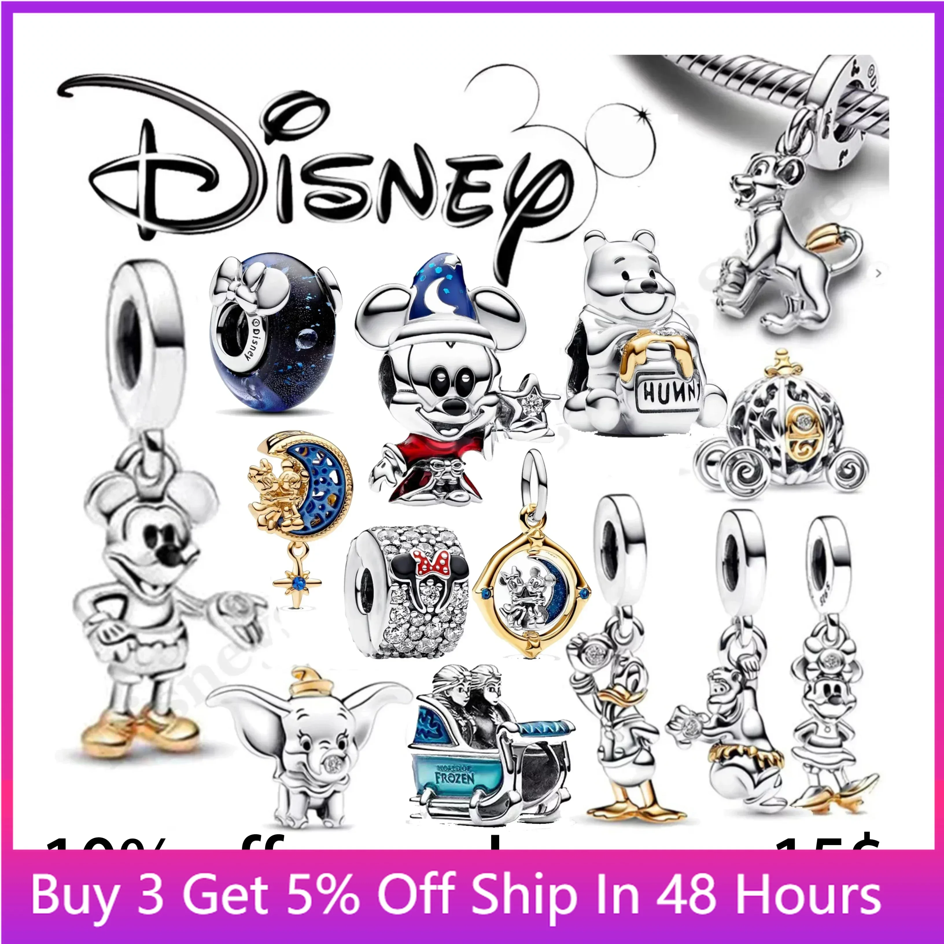 

925silver Jewelry Aoger Disney 100 Anniversary Charms Type Fine or Fashion Main Stone Side Stone Certificate Item Type Origin