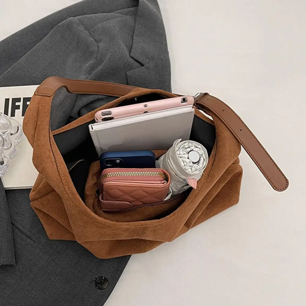 حقيبة نسائية كلاسيكية من جلد الغزال حقيبة حمل جديدة ذات سعة كبيرة للخريف والشتاء حقيبة كتف عادية بسيطة حقائب تحت الإبط #6