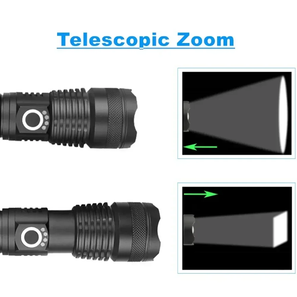 USB wiederaufladbare, superhelle LED-Taschenlampe, XHP70.2, taktische Zoomlampe mit 18650- oder 26650-Akku für Camping – Detail 9