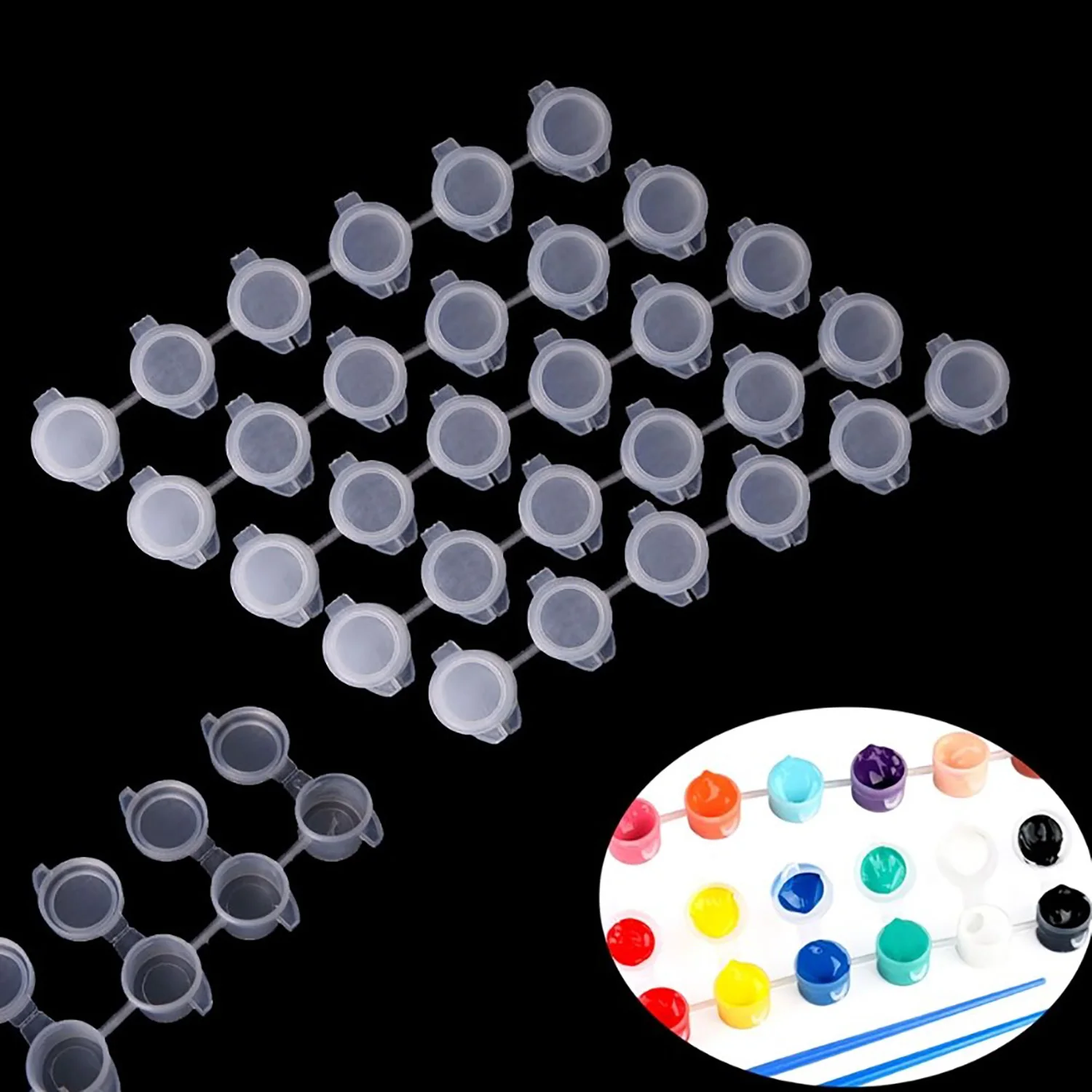 10PCS Strips 60 Pots Empty Mini Paint Cup Box Plastic Pigment Storage Container Art Crafts Drawing Supplies for DIY & Painting