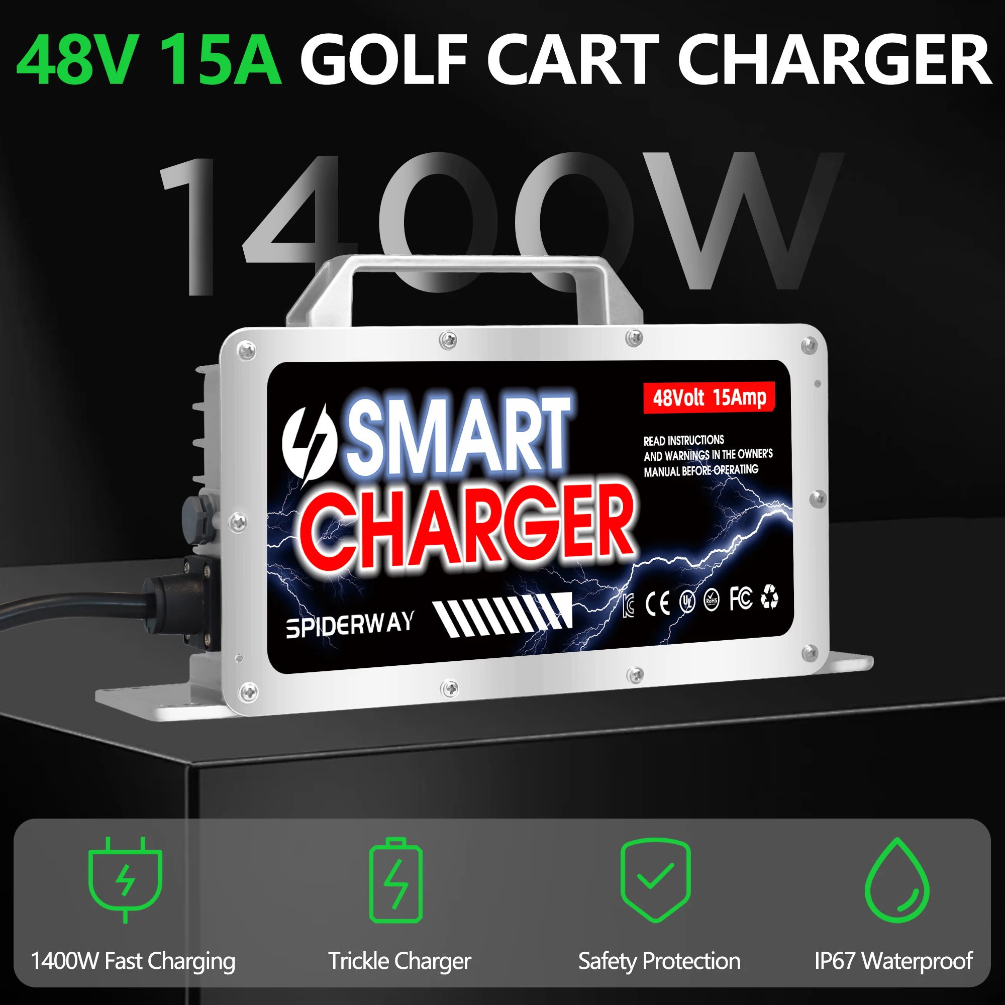 

Зарядное устройство для литиевой батареи 48 В (58,4 В) 15 А с вилкой типа D для тележки для гольфа EZGO TXT