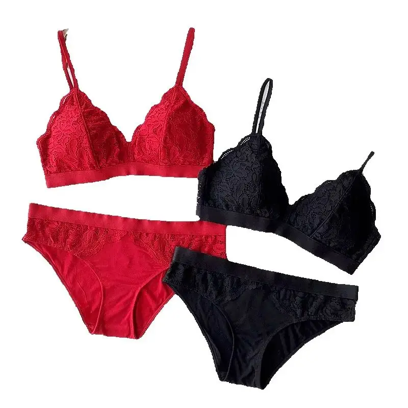 

KUCLUT free Cup triangle padded lace sexy young ladies underwear lingerie women bralette and panty set girls intimates