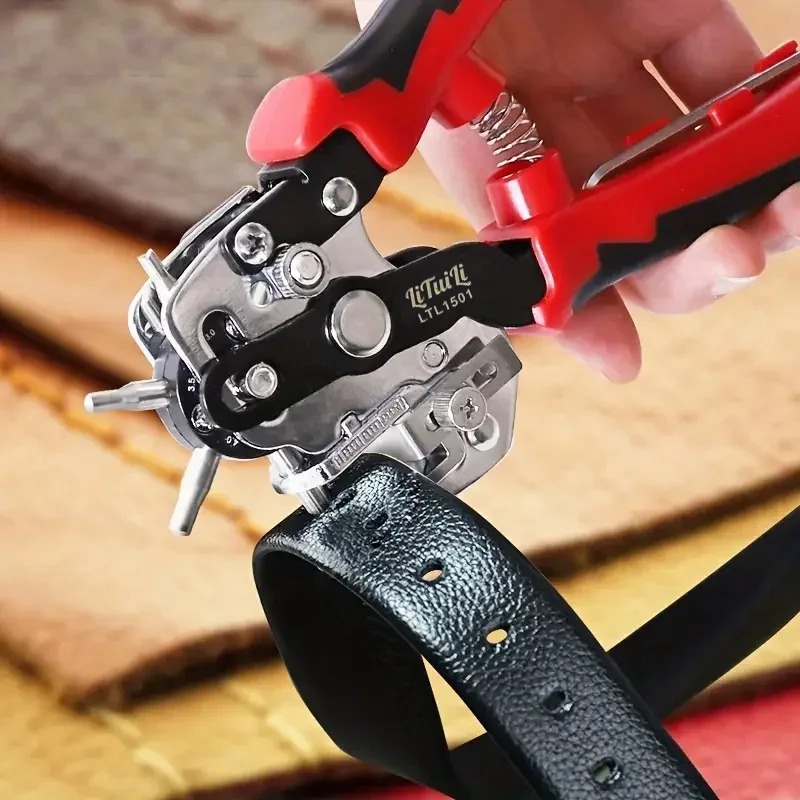 Belt Strap Punch Pliers Multi-Functional Punching Tool, Penetrating Needle Puncher with 6 Round Holes