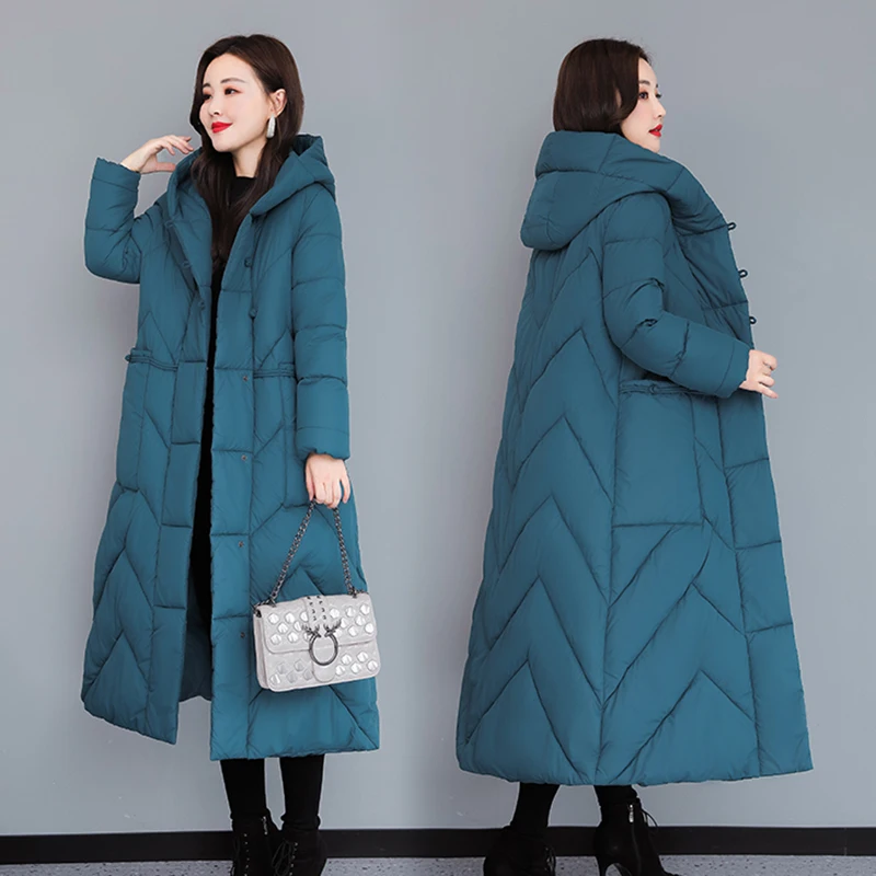 X-Long Winter Jackets Women Hooded Oversized Parkas Snow Wear Solid Thicken Warm Mother Clothing Outerwear S-3XL Coats Windriel