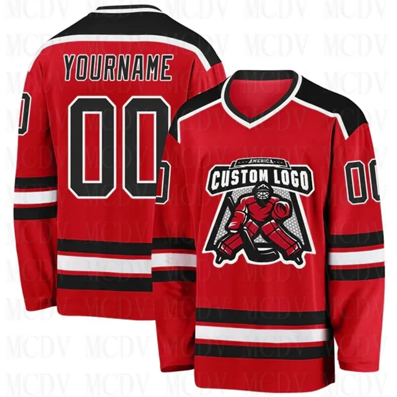 Custom Red Black-White Hockey Jersey 3D Print You Name Number Youth Mens Women Ice Hockey Jersey Competition Training Jerseys
