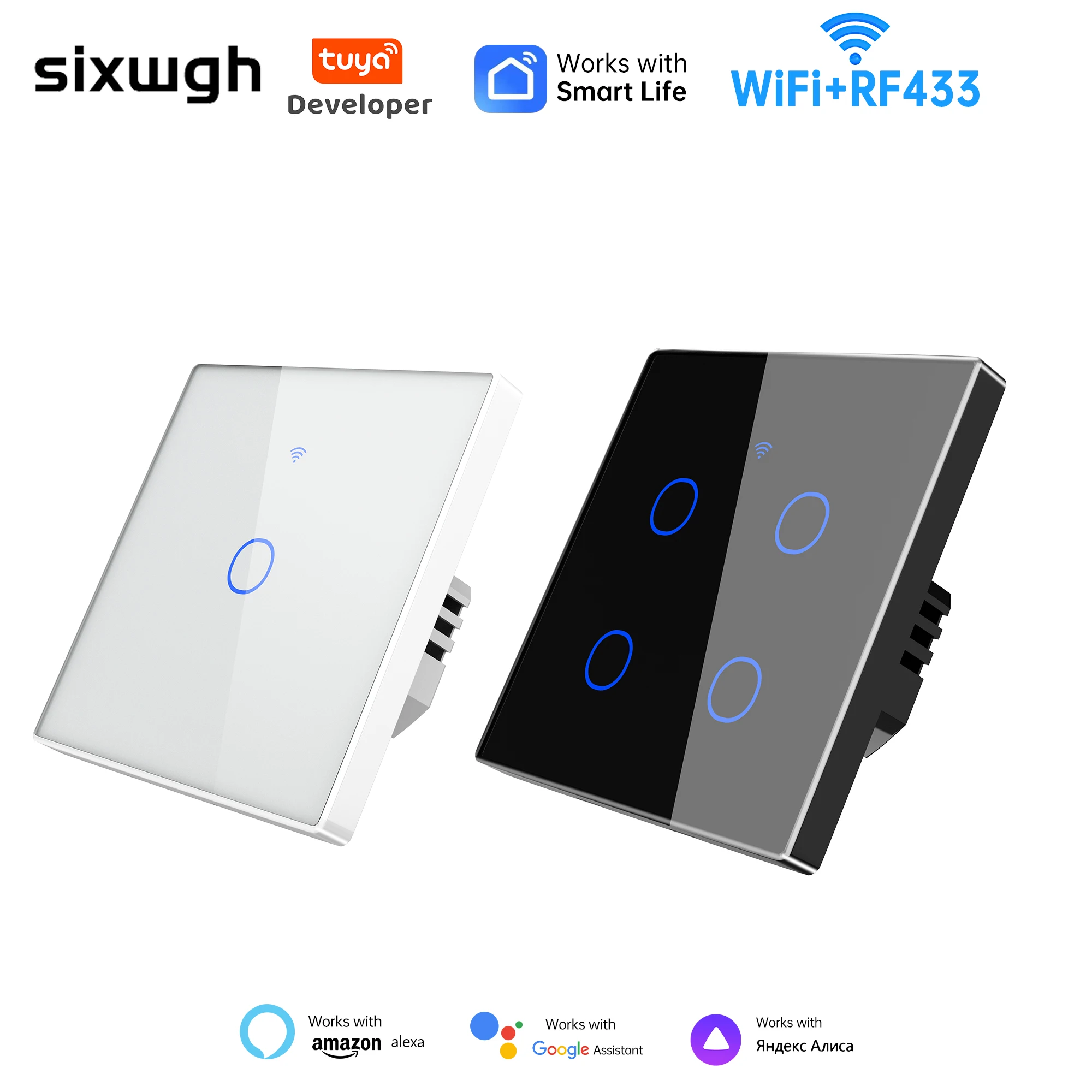Wi-Fi Smart Switch,Full Screen Tempered Glass,Flame Retardant Material,APP & Voice Control,Timer,Scratch-Proof Wall Switch