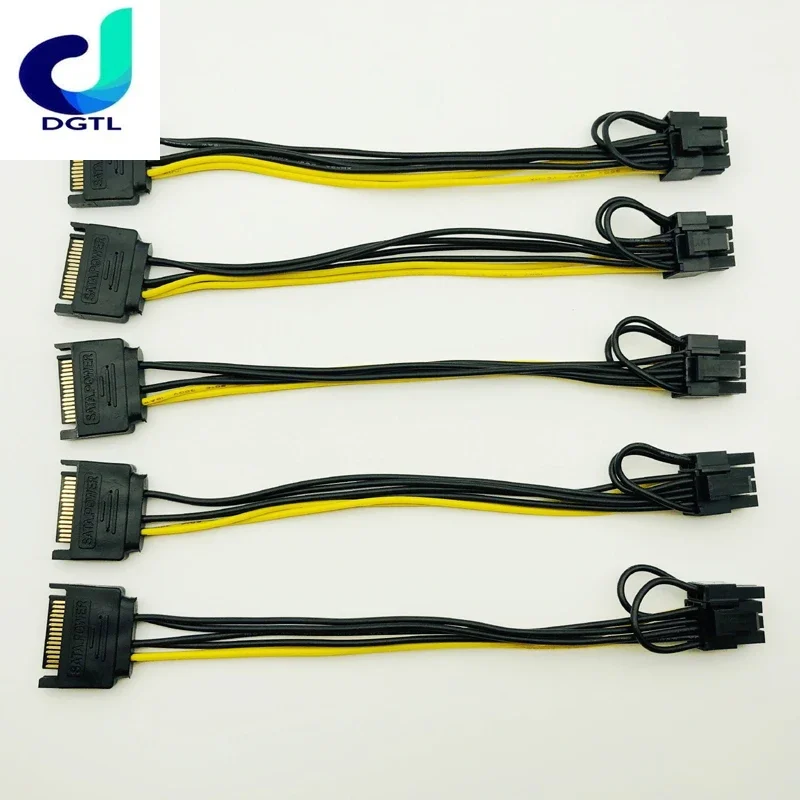 

5PCS New 15pin SATA Male to 8pin(6+2) PCI-E Power Supply Cable 20cm SATA Cable 15-pin to 8 pin cable 18AWG Wire for Graphic Card