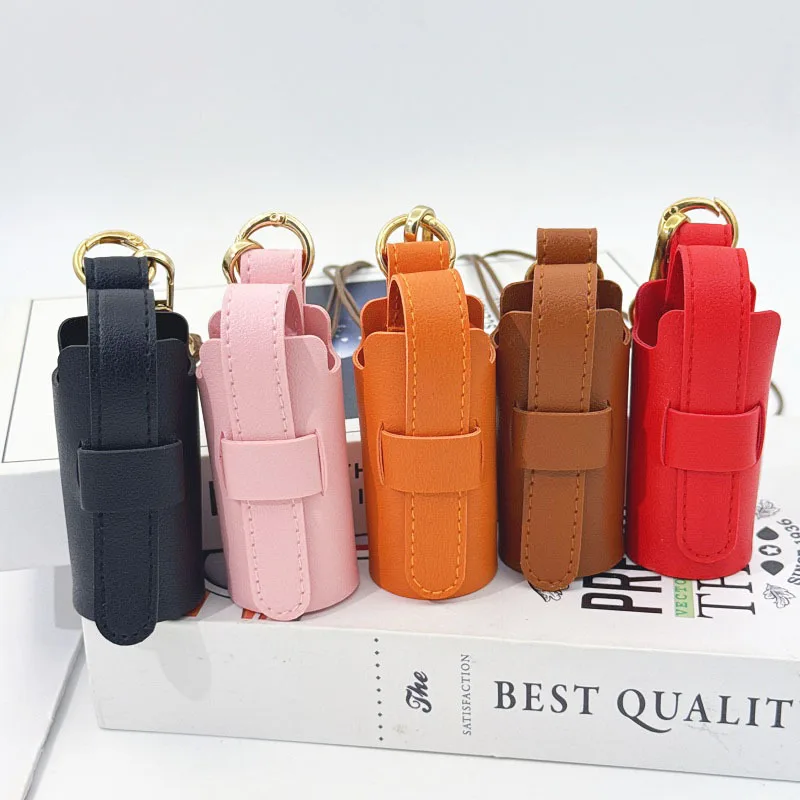 New Portable Fashion Mouth Red Bag Key Chain Pendant Perfume Bottle Lipstick Leather Mini Cosmetic Storage Bag Gift