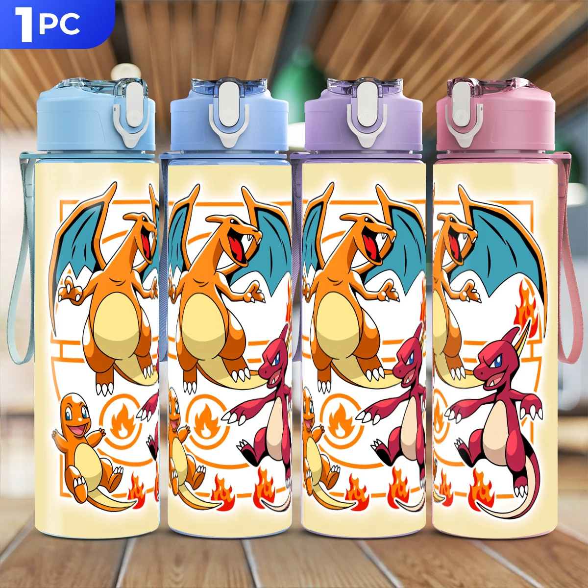 Botella de Agua Pokémon de 750 ml, Linda Botella Deportiva con Tapa Deportiva y Pajita, Jarra Portátil, Regalo para el Día de la Madre, Halloween