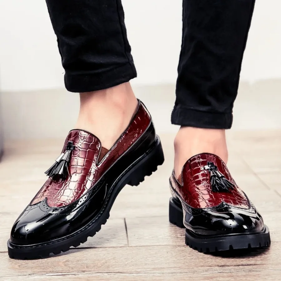 

2025 new lazy man slip-on bean shoes men's business casual crocodile print 46 large size fringed leather shoes men