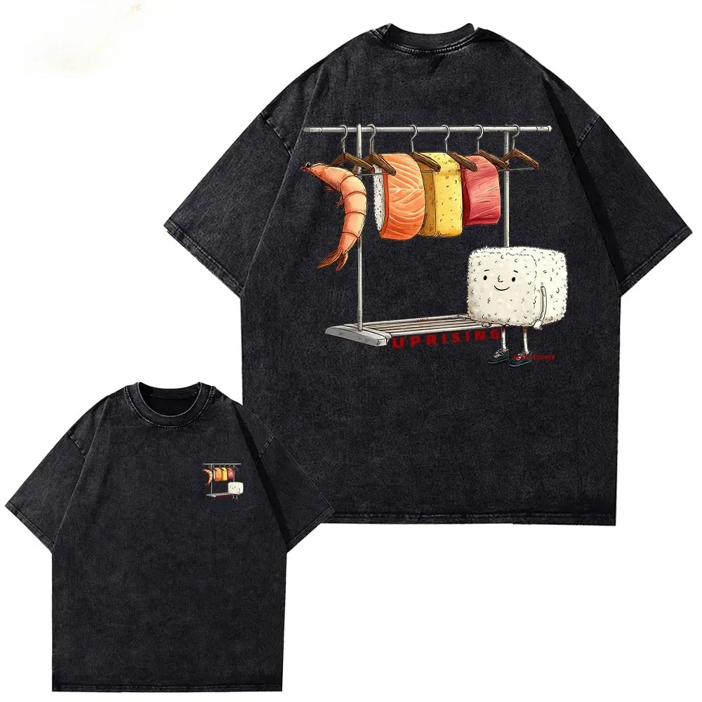 Sushi Wardrobe T Shirt Women Men Funny Cotton Graphic Washed T Shirts Loose Short-sleeve Pritned Tops