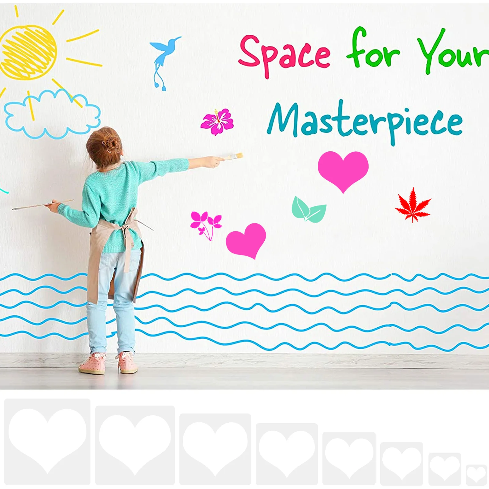 

8Pcs Heart Drawing Templates Pet Reusable Stencils for Wall Window Glass Door Car Wood Scrapbook Gift Card Craft Painting