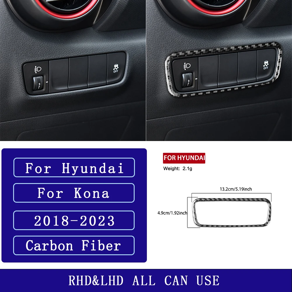 For Hyundai Kona 2018-2023 Carbon Fiber Instrument Headlight Switch Control Panel Car Accessories Interior Decorative Stickers