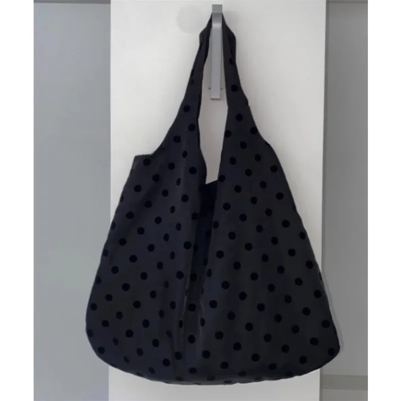 Tas Tangan Polka Dot Capaci Besar Tas Kanvas Bahu Tunggal Pola Tempat Lucu Sle Jepang Trendi untuk Tas Op Remaja