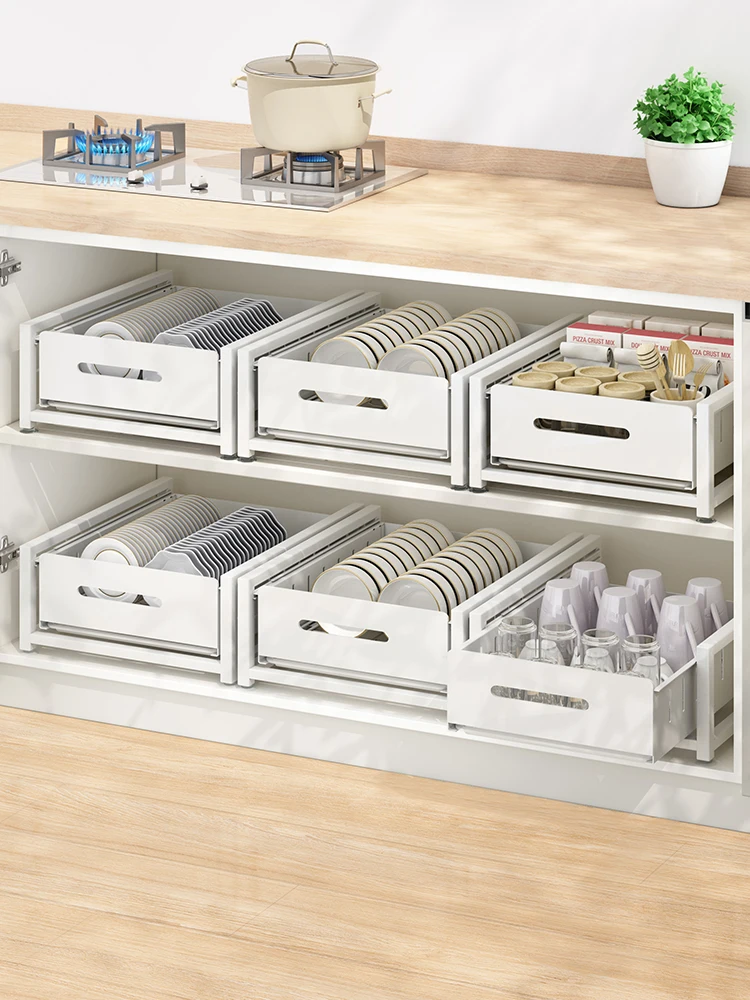 Kitchen bowl and dish storage rack, built-in pull-out bowl and dish compartment storage rack, household cup holder