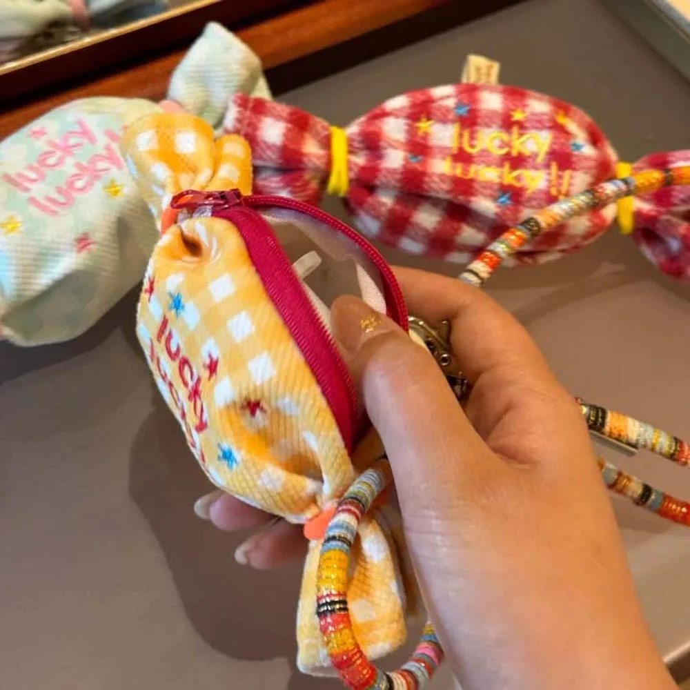 Lightweight Sweet Candy Design Coin Purse Star Canvas Sugar Shaped Decorative Bag Cloth Plaid Lipstick Earphone Bag Student
