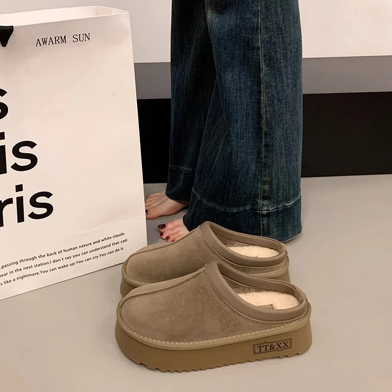 

Platform Baotou Semi-slippers for Women 2025 Autumn and Winter New Velvet and Thickened Snow Boots Cotton Slippers