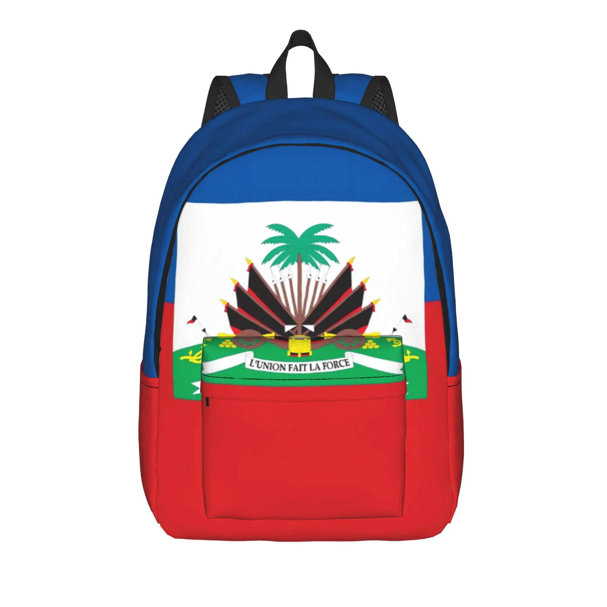 Official Haiti National Flag Coat Of Arms Print Backpack Men Polyester Workout Backpacks Pattern Style School Bags Rucksack