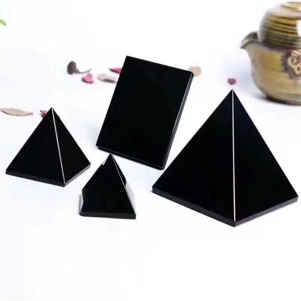 Natural Black Crystal Pyramid Decoration Living Room Porch Desk Office Desktop Obsidian Pyramid Ornaments Creative Fashion