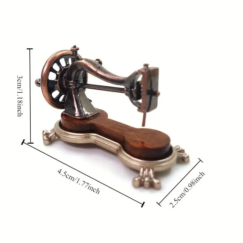 1Pc 12 Scale Vintage Miniature Furniture Red Metal Hand Crank Sewing Machine DIY Decoration Micro Landscape Craft