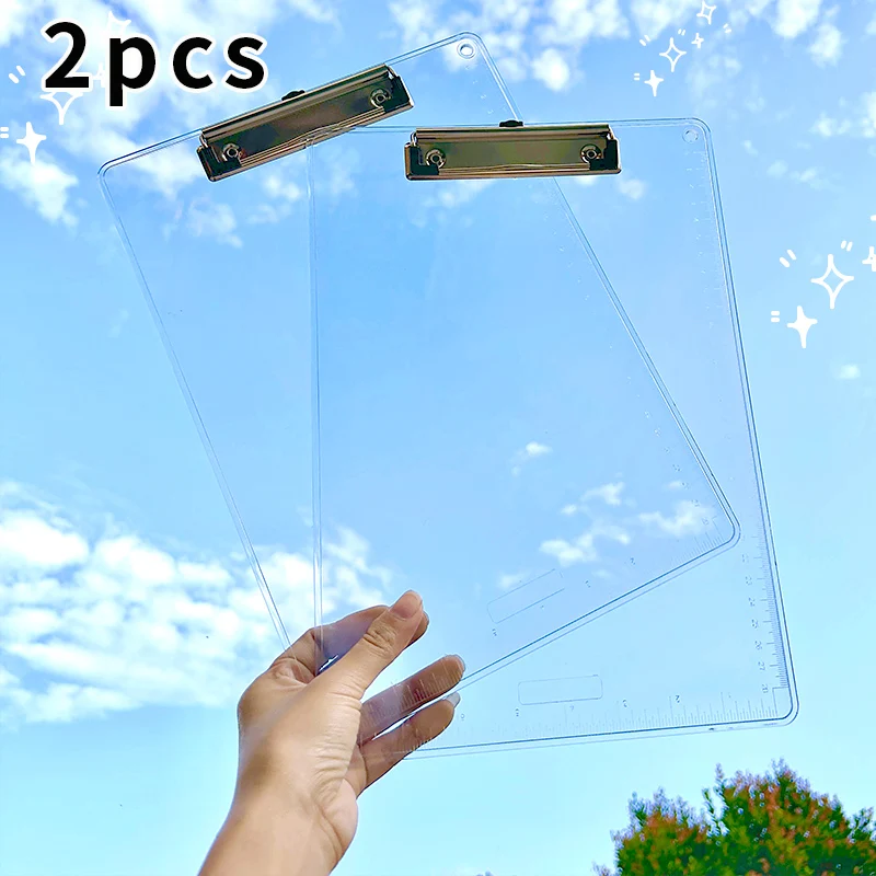 

8.5 x 11 Plastic Clipboards Set of 2, Low Profile Metal Clip, Transparent, 12.5 x 9 in Letter Size, Office Supply,Back to School