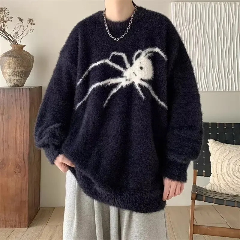 

Мужской вязаный свитер большого размера на осень-зиму с дизайном «Паук», из махрового велюра, в стиле High Street, повседневный, свободного кроя, из полиэфирного волокна