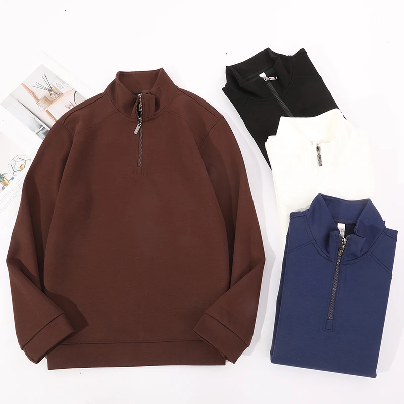 

New Autumn Winter Style Men Standing Collar Half Zipper Neck Pullover Solid Sportswear Casual Long Sleeved Men's Sweatshirt Soft
