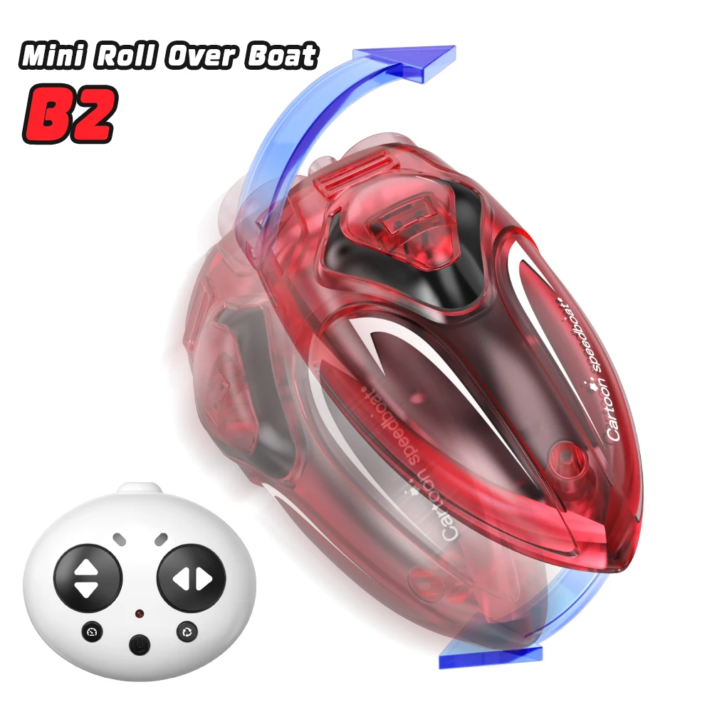 2.4 Ghz Mini Roll RC Cool Light เรือมอเตอร์คู่ความเร็วสูงกันน้ําขนาดเล็กเรือของเล่นกลางแจ้ง B2 ของขวัญของเล่นสําหรับชายหญิง